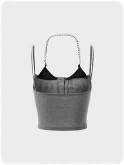 Kollyy Y2K Gray Metal Chain Letter Tiered Design Party Top Tank Top & Cami -Tops Sales a27b9683f92d1831c1ae0a64425a8e60