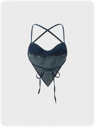 Kollyy Blue Denim Lace Up Backless Top Tank Top & Cami 4 Kollyy Blue Denim Lace Up Backless Top Tank Top & Cami - Image 4