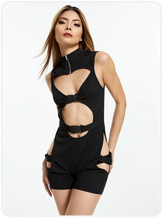 Kollyy Edgy Black Buckle Cut Out Cyberpunk Top Jumpsuit 1 Kollyy Edgy Black Buckle Cut Out Cyberpunk Top Jumpsuit