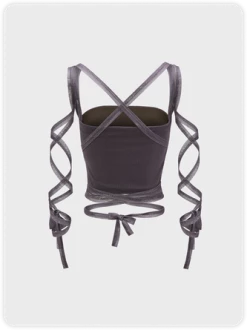 Kollyy Deep Gray Lace-Up Design Tie-Up Top Tank Top & Cami -Tops Sales a46d9a02c4807c7c3110daeb4c5a2036
