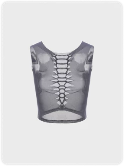 Kollyy Y2K Gray Mesh Cut Out Tie Front Top Tank Top & Cami -Tops Sales a51611c6584def61cf1053ef57cd4655
