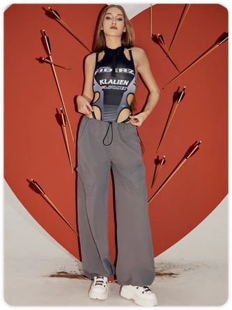 Kollyy Edgy Gray Letter Lace Up Zip Cyberpunk Top Bodysuit 4 Kollyy Edgy Gray Letter Lace Up Zip Cyberpunk Top Bodysuit - Image 4