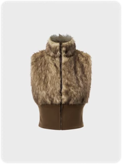 Kollyy Y2k Brown Patchwork Sherpa Top Outwear