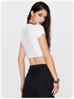 Kollyy Edgy White Body Print Slim Top T-Shirt -Tops Sales a9766ab3371af5efa45b80015ae54faa