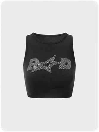 Kollyy Y2K Black Letter Hotfix Rhinestone Top Tank Top & Cami 1 Kollyy Y2K Black Letter Hotfix Rhinestone Top Tank Top & Cami