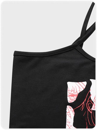 Kollyy Punk Black Lace-Up Design Graffiti Halloween Top Tank Top & Cami 2 Kollyy Punk Black Lace-Up Design Graffiti Halloween Top Tank Top & Cami - Image 2