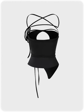 Kollyy Edgy Black Lace Up Asymmetrical Design Top Tank Top & Cami 4 Kollyy Edgy Black Lace Up Asymmetrical Design Top Tank Top & Cami - Image 4