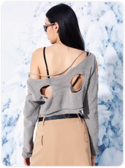 Kollyy Street Gray Asymmetrical Design Cut Out Top Sweater 15 Kollyy Street Gray Asymmetrical Design Cut Out Top Sweater -Tops Sales ab67dcd65288e2fb658bbb5d3ed776dc