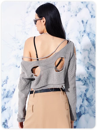 Kollyy Street Gray Asymmetrical Design Cut Out Top Sweater 7 Kollyy Street Gray Asymmetrical Design Cut Out Top Sweater - Image 7