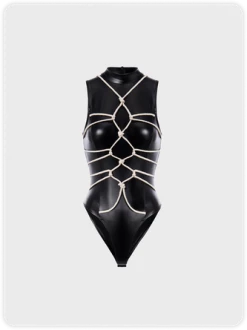 Kollyy Edgy Black Tie-up Top Bodysuit