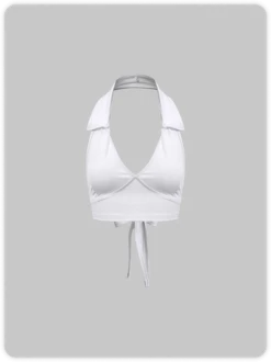 Kollyy Street White Tie Up Deep V Neck Top Tank Top & Cami