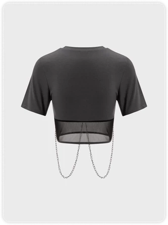 Kollyy Street Gray Graphic Patchwork Metal Chain Top T-Shirt 4 Kollyy Street Gray Graphic Patchwork Metal Chain Top T-Shirt - Image 4