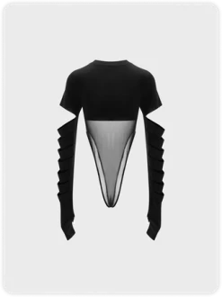 Kollyy Street Black Graphic Patchwork Cut Out Top Bodysuit -Tops Sales ad58b8c60891806f40e9def8cb10006b