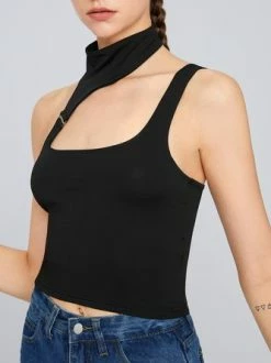 Kollyy Street Black Asymmetrical Design Metal Top Tank Top & Cami -Tops Sales ae12a2d1dfece250c2614b239f313038