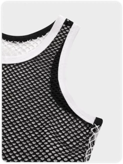 Kollyy Street Black-White Patchwork Mesh Top Tank Top & Cami -Tops Sales ae8fcdd7df8fa8720abbe0068a3fb561