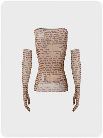Kollyy Y2K Khaki Mesh Letter Arm Sleeves Party Top Women Top 16 Kollyy Y2K Khaki Mesh Letter Arm Sleeves Party Top Women Top - Image 16