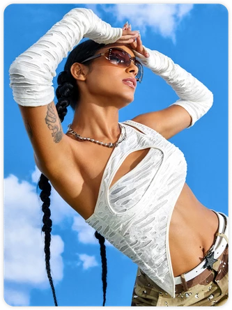 Kollyy Y2K Off White Asymmetrical Design Arm Sleeves Cyberpunk Top Women Top 3 Kollyy Y2K Off White Asymmetrical Design Arm Sleeves Cyberpunk Top Women Top - Image 3