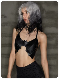 Kollyy Punk Black Lace Up Halloween Top Tank Top & Cami