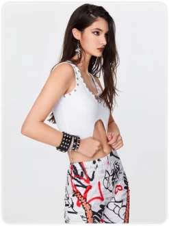 Kollyy Street White Split Metal Top Tank Top & Cami -Tops Sales b10aa854141019630c651c7a3376e561