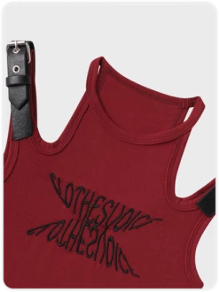Kollyy Street Red Letter Belt Cut Out Top Tank Top & Cami -Tops Sales b251a589ded0e8078a26c016bba5b4e4