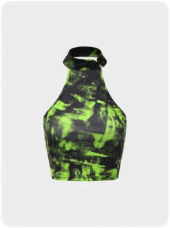 Kollyy Y2K Darkgreen Tie Dye Halter Top Tank Top & Cami