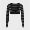 Kollyy Y2K Gray Striped Button Top Sweater