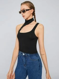Kollyy Street Black Asymmetrical Design Metal Top Tank Top & Cami -Tops Sales b38033dd4f19eceedfb3c52af15cbc67