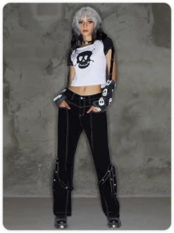 Kollyy Y2K Red Arm Slevees Asymmetrical Design Halloween Top T-Shirt -Tops Sales b4b683142a2909b128fbb81d93cc6a13