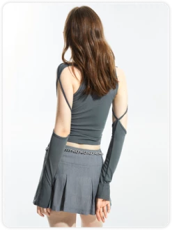 Kollyy Y2K Gray Lace Up Top T-Shirt -Tops Sales b7938314d60ede29b1a3db231b086083