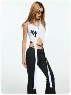 Kollyy White Cross Pattern Lace Up Top Tank Top & Cami -Tops Sales b8e15b2e20a173215526549be25b0473