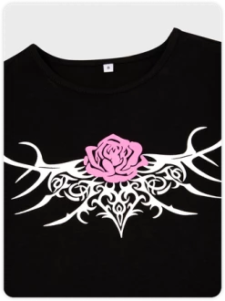 Kollyy Punk Black Floral Short Sleeves Top T-Shirt 21 Kollyy Punk Black Floral Short Sleeves Top T-Shirt -Tops Sales b9075583d0d9ae6bf4c2793cb3d48d9a