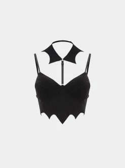 Kollyy Black Spaghetti Strap Irregular Hem Top Tank Top & Cami