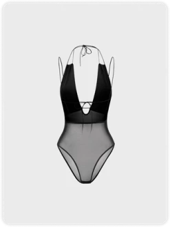 Kollyy Punk Black Mesh Cyberpunk Top Bodysuit