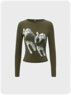 Kollyy Street Army Green Figure Top T-Shirt