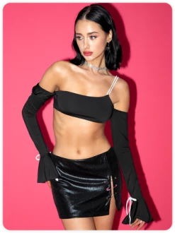 Kollyy Edgy Black Asymmetrical Design Top T-Shirt