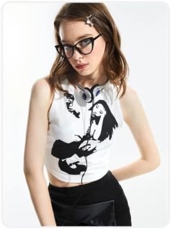 Kollyy Y2K White Figure Back To School Top Tank Top & Cami