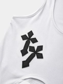 Kollyy White Cross Pattern Lace Up Top Tank Top & Cami -Tops Sales bdd59eddc2f6834f57d7dcd558d03c15