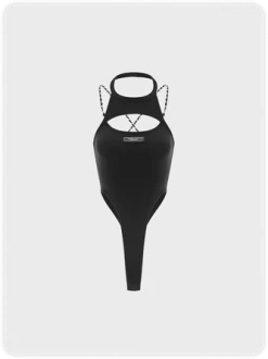 Kollyy Y2K Black Cut Out Cropped Top Bodysuit