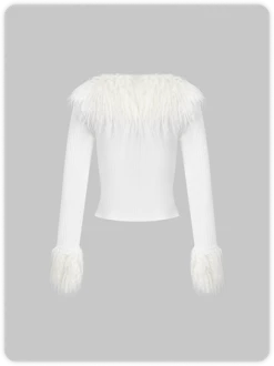 Kollyy Y2k White Fur Button Top Outwear -Tops Sales bf8ba5497e5e41181c954db19e90449b
