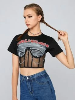 Kollyy Street Black Lace-Up Design Mesh Graphic Top T-Shirt 16 Kollyy Street Black Lace-Up Design Mesh Graphic Top T-Shirt -Tops Sales c0ac032435de61657ac846de4e4ed555