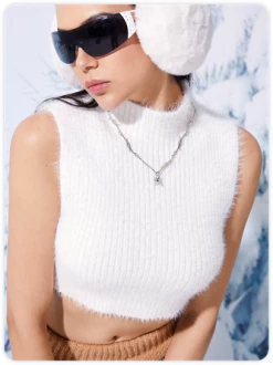 Kollyy Y2k White Sherpa Top Tank Top & Cami