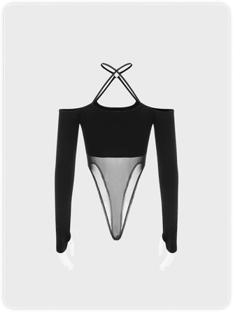 Kollyy Street Black Patchwork Cropped Crossed Collar Top Bodysuit 4 Kollyy Street Black Patchwork Cropped Crossed Collar Top Bodysuit - Image 4