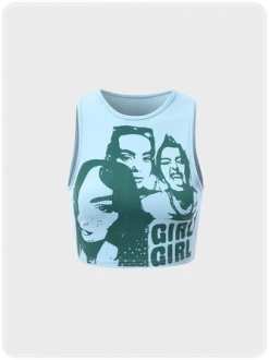 Kollyy Y2K Blue Graphic Figure Top Tank Top & Cami