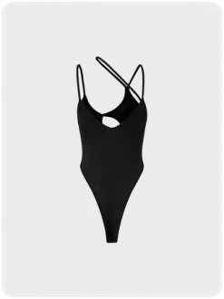 Kollyy Black Asymmetrical Design Cut Out Spaghetti Strap Top Bodysuit 7 Kollyy Black Asymmetrical Design Cut Out Spaghetti Strap Top Bodysuit -Tops Sales c2554aebd954023a6228e0220c16f187