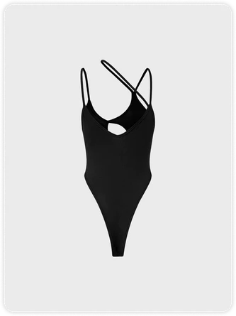 Kollyy Black Asymmetrical Design Cut Out Spaghetti Strap Top Bodysuit 4 Kollyy Black Asymmetrical Design Cut Out Spaghetti Strap Top Bodysuit - Image 4