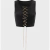 Kollyy Street Black Metal Chain Lace Up Top Tank Top & Cami