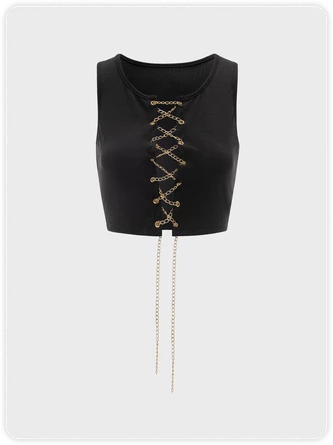 Kollyy Street Black Metal Chain Lace Up Top Tank Top & Cami 1 Kollyy Street Black Metal Chain Lace Up Top Tank Top & Cami