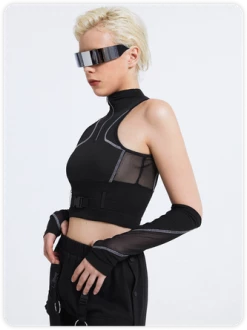 Kollyy Street Black Color Block Patchwork Mesh Top Women Top -Tops Sales c46ff554686f35249cb26a7740a52605