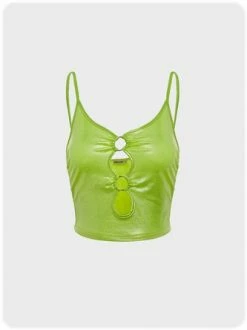 Kollyy Green Spaghetti Strap Cut Out Top Tank Top & Cami