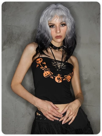 Kollyy Punk Black Graphic Halter Cut Out Halloween Top Tank Top & Cami 3 Kollyy Punk Black Graphic Halter Cut Out Halloween Top Tank Top & Cami - Image 3